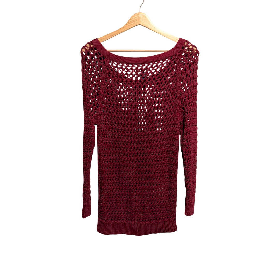 American Eagle Y2K Open Crochet Knit Sweater L Burgundy Fairy Grunge Concert‎